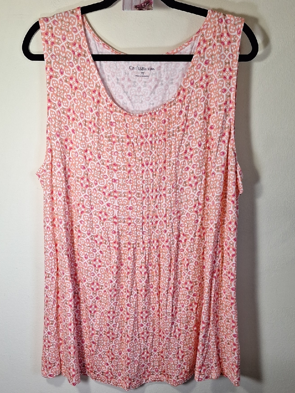 Studio 189 nwt Coral and White Pleated bodice Tank 2X